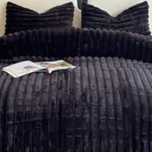 Black Soft Faux Fur Striped Bedding Comforter and Shams Set Twin Size Bed New